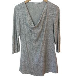 Cut Loose Top Womens Large Gray Floral Print‎ Waterfall Neckline 3/4 Sleeve Cowl